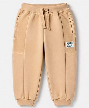 Babyhug 100% Cotton Terry Knit Full Length Choose Happy Printed Lounge Pants - Beige