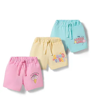 Teddy Sinker Knit Knee Length Text
                              Printed Shorts Pack Of 3 - Pink Light
                              Yellow & Light Blue