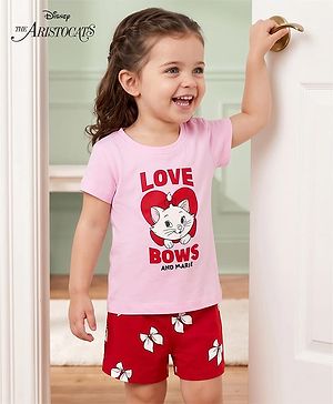 Babyhug Disney Single Jersey Knit Half Sleeves T-Shirt & Shorts Night Suit with Marie Graphics - Multicolour