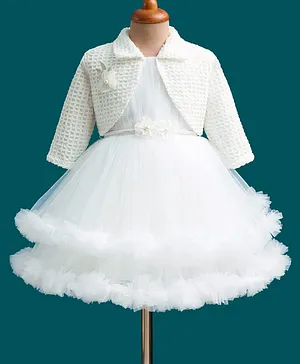 Enfance Woven Full Sleeves Layered
                              Party Dress With Checks Jacket - White