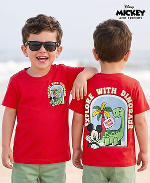 Babyhug Disney Cotton Knit T-Shirt with Mickey Mouse Graphic Half Sleeves Round Neck Dark Dark Red 3-6 Months