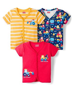 Babyhug 100% Cotton Interlock Knit Half Sleeves Jhablas With JCB Print Pack of 3 - Multicolor