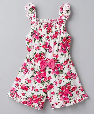 Babyhug Single Jersey Knit Sleeveless
                              Jumpsuit With Floral Print - Multicolor