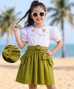 Hola Bonita Cotton Woven Dress
                                  Half Sleeve Knee Length Solid Green
                                  6-7 Years