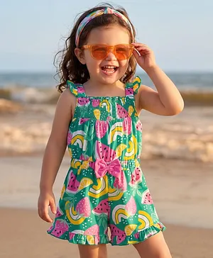 Babyhug Single Jersey Knit Sleeveless
                              Jumpsuit With Fruit Print - Multicolor