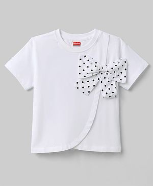 Babyhug Cotton Knit T-Shirt with Polka Dot Bow Embellishment Multi Color 9-12 Months