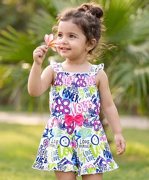 Babyhug Single Jersey Knit Sleeveless
                              Jumpsuit With Text Print - Multicolor
