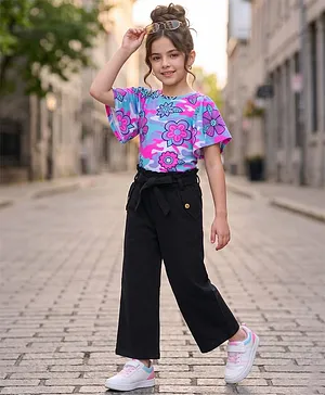OLLINGTON ST. Cotton Knit Half Sleeve
                              Floral Printed Top & Culottes Set-
                              Multicolour