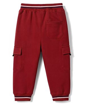 Babyhug 100% Cotton Terry Knit Full Length Lounge Pant with Text Print & Cargo Pockets - Dark Red