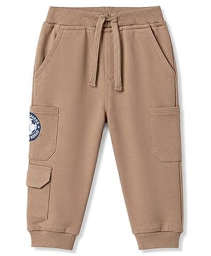Babyhug 100% Cotton Terry Knit Full Length Lounge Pant With Patch - Beige