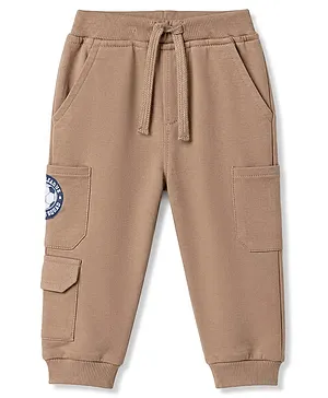 Babyhug Cotton Terry Knit Full Length Lounge Pant With Patch - Beige