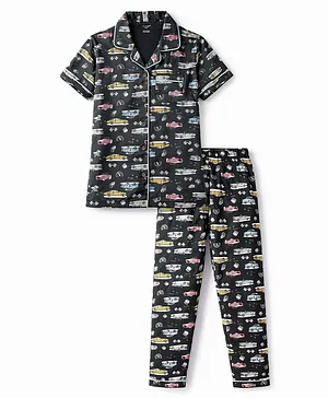CUCUMBER Knitted Half Sleeves
                              Vehicles Printed Co-Ords Shirt &
                              Pyjama Night Suit - Grey
