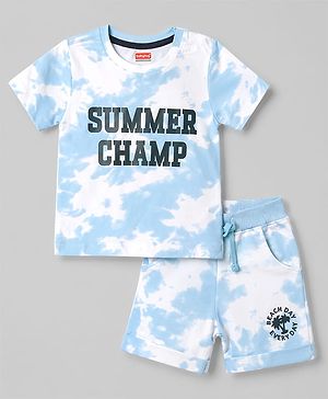Babyhug Single Jersey Knit Half Sleeves Summer Camp Printed T-Shirt & Shorts Set With Tie Dye Pattern - Multicolor