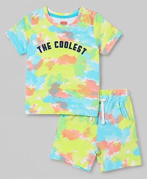 Babyhug Single Jersey Knit Half Sleeves The Coolest Printed T-Shirt & Shorts Set With Tie Dye Pattern - Multicolor