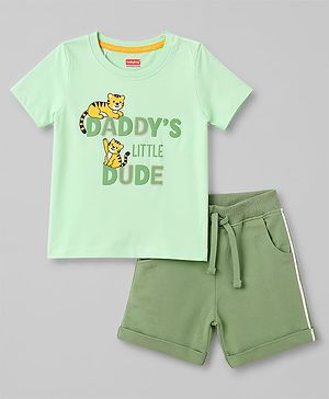 Babyhug Single Jersey Knit Half Sleeves Tiger Printed T-Shirt & Shorts Set - Light Green