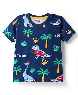 Babyhug Cotton Knit T-Shirt Half Sleeves All Over Printed Round Neck Multi Color 6-9 Months