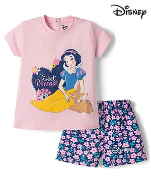 Babyhug Disney 100% Cotton Knit Half Sleeves T-Shirt & Shorts Night Suit With Snow White Graphics - Multicolor