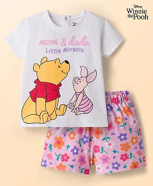 Babyhug Disney Single Jersey Knit Half Sleeves T-Shirt & Shorts Night Suit Winnie the Pooh & Friends Graphics - Multicolour