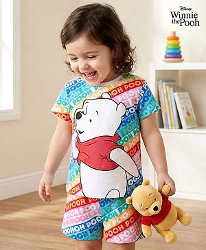 Babyhug Disney Single Jersey Knit Half Sleeves T-Shirt & Shorts Co-ord Night Suit with Winnie The Pooh Graphics - Multicolor