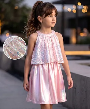 Hola Bonita Knit Sleeveless Shimmer
                              Party Dress with Sequin Detailing - Pink