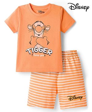 Babyhug Disney Single Jersey Knit Half Sleeves T-Shirt & Shorts Night Suit with Tigger Graphics - Orange
