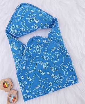 Babyhug Interlock Knit Hooded Towel with Dino Print L 74 x B 74 cm - Blue