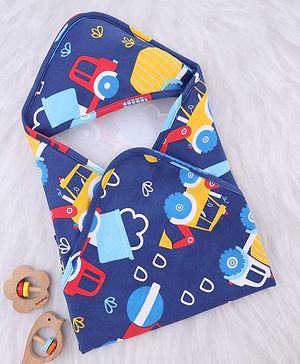 Babyhug Interlock Knit Hooded Towel with Vehicle Print L 74 x B 74 cm - Navy Blue