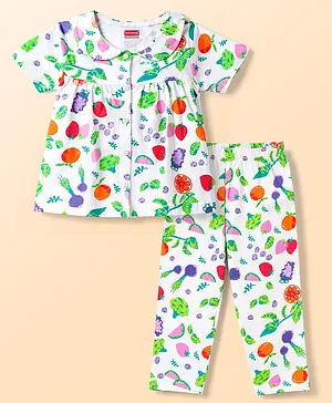 Babyhug Cotton Knit Half Sleeves
                              Tropical Theme Printed Co-Ords Top &
                              Pyjama Night Suit - White