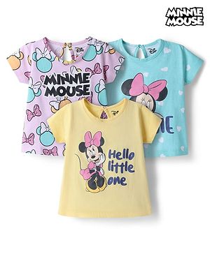 Babyhug Disney Single Jersey Knit Half Sleeves T-Shirts with Minnie Mouse Graphics Pack of 3 - Multicolor