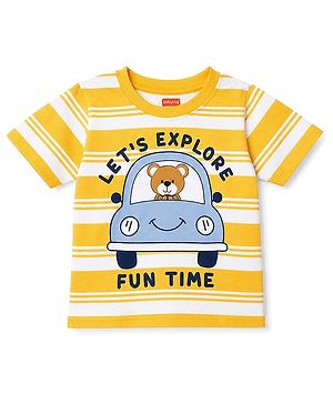 Babyhug Cotton Knit T-Shirt Half Sleeves Striped with Graphics Multi Color 12-18 Months