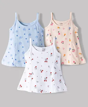 CUCUMBER Sinker Knit Sleeveless Butterfly
                      Cherry & Floral Print Pack of 3 - White Peach
                      & Blue