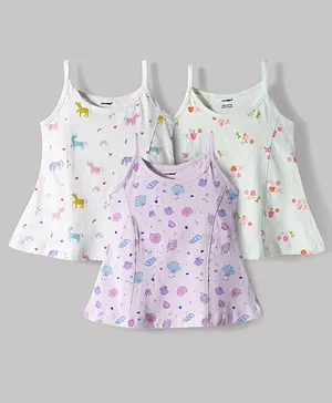 CUCUMBER Sinker Knit Sleeveless Printed Slips
                      Pack of 3 - Green Offwhite & Lilac