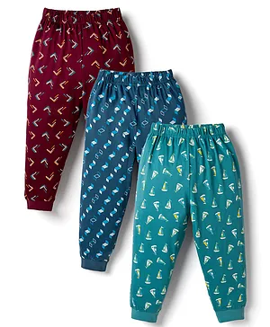 CUCUMBER Sinker Knit Full Length
                              Nautical Theme Printed Lounge Pants Pack
                              Of 3 - Maroon Green & Blue