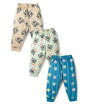 CUCUMBER Sinker Knit Full Length
                              Sports & Space Theme Printed Lounge
                              Pants Pack Of 3 - Light green Ivory &
                              Blue