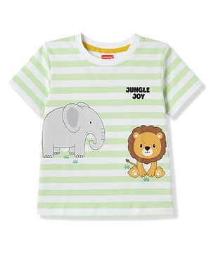 Babyhug Cotton Knit T-Shirt Half Sleeves Striped with Graphics Multi Color 6-9 Months