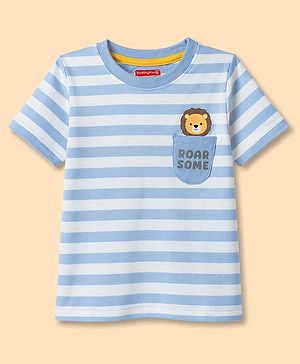 Babyhug Cotton Knit T-Shirt Half Sleeves Striped with Graphics Multi Color 6-9 Months