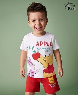 Babyhug Disney Single Jersey Knit Half Sleeves T-Shirt & Shorts Night Suit with Winnie the Pooh Graphics - White