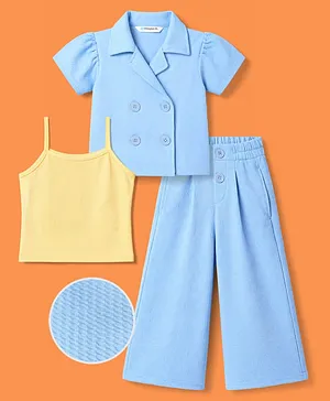 OLLINGTON ST. Waffle Half Sleeves Top
                              With Inner Tee & Culottes Set - Blue
                              & White