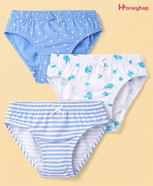 Honeyhap Premium Cotton Elastane Knit with
                      Bio Finish Panties with Floral & Heart Print
                      Pack of 3 - Bright White & Little Boy Blue