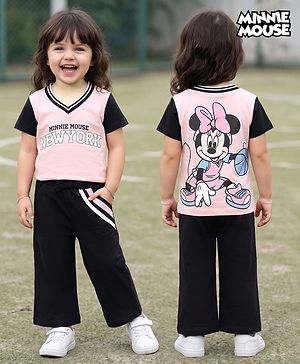 Babyhug Disney 100% Cotton Knit Half Sleeves T-Shirt & Pant Set With Minnie Mouse Graphics - Multicolor