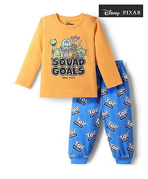Babyhug Disney Single Jersey Knit Full Sleeves T-Shirt & Pyjama Night Suit with Toy Story Graphics - Mustard
