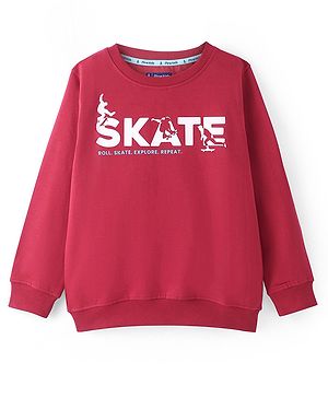Pine Kids Knit Full Sleeves Sweatshirt with Text Print - Red