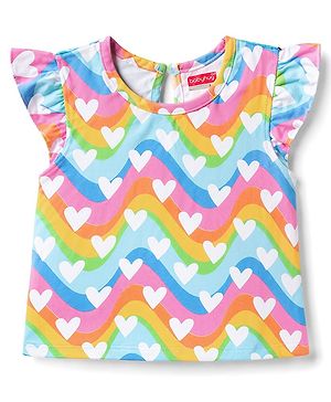 Babyhug Cotton Knit Half Sleeves  T-Shirt With Heart Print - Multicolor