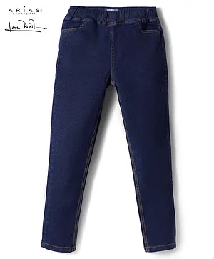 Arias Cotton Woven Full Length Solid
                              Jeggings With Pockets - Blue