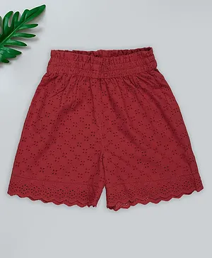 Akkriti by Pantaloons Cotton Woven
                              Floral Schiffli Embroidered Shorts - Red