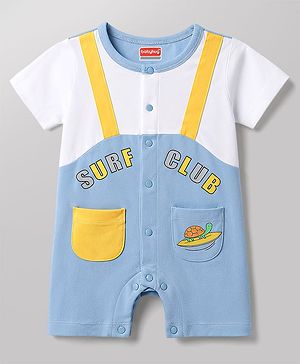 Babyhug 100% Cotton Knit Half Sleeves Romper with Turtle Print - Multicolor