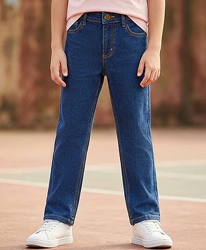 Pine Kids Woven Full Length Washed Denim Jeans - Navy Blue