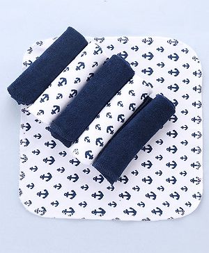 Bahyhug Cotton Knit Nautical Theme Printed Hand & Face Towel Pack Of 6 L 25.4 x B 25.4 cm - Multi Color
