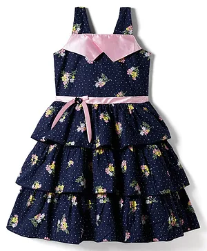 Enfance Core Cotton Woven One
                                  Piece Dresses/Frocks Sleeveless Flower
                                  & Dot Print Pink 2-3 Years