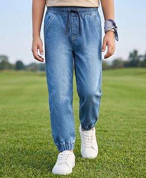 Pine Kids Woven Full Length Washed Denim Jeans - Navy Blue